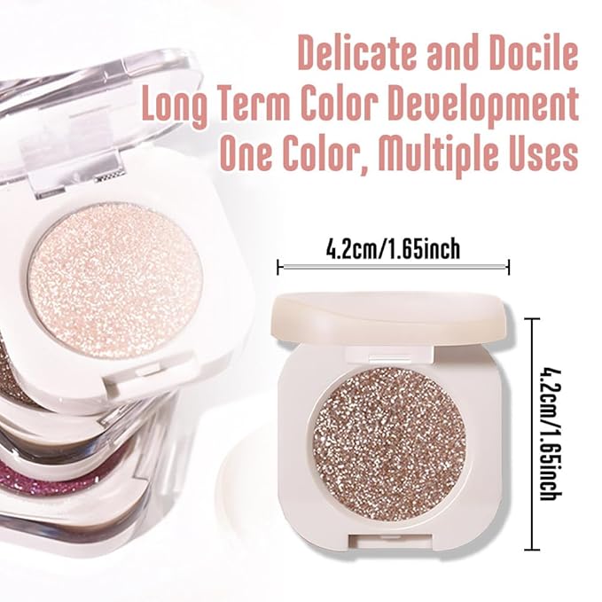 Glitter Shimmer Sparkle Eyeshadow Palette Makeup for Older Women, Glitter Light Brown Shimmer Metallic Holographic Multichrome Cream Iridescent Single Monochrome Eye Shadow Makeup, 10