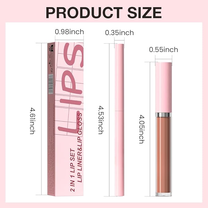 AMY'S DIARY 2pcs Lip Liner & Lipstick&Shiny Clear Lip Oil Makeup Set, Liquid Lipstick 24H and Lip Liner Set Matt Liquid Lips Make Up Waterproof Long Lasting (03#, 2 Pcs Set)