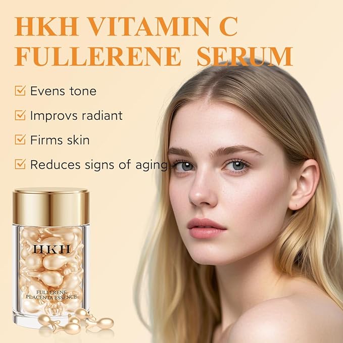 HKH Vitamin C Serum For Face, Anti-Aging Vit C with Vitamin E Serum 48 Capsules, Evens Skin Tone & Reduces Wrinkles, Travel Size Skincare Capsules for Smoothing, Hydrating & Firming Skin