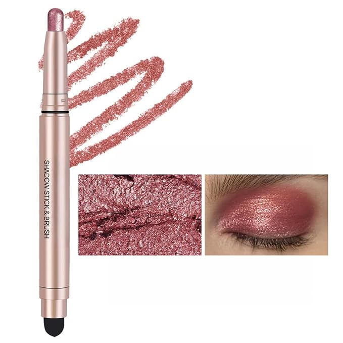 Eyeshadow Stick Long-Lasting Cream Shimmer Finish Easy Apply with Built-in Smudger Blendable Rosybrown
