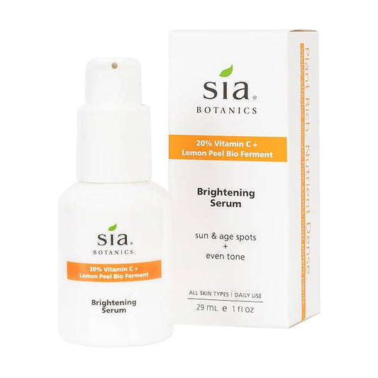 Sia Botanics Brightening Face Serum (30ml/1oz Porceline Bottle) | Facial Treatment w/Vitamin C, Lemon Peel Bio Ferment, Aloe Vera | Natural, Clean, Botanical Skincare for Women