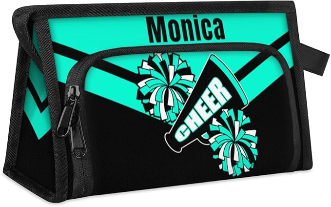 Custom-Makeup-Bag Personalized Travel Toiletry Bag Text Customized Cheer Makeup Bags Cosmetic Bags for Women With Divider & Handle Blue Green