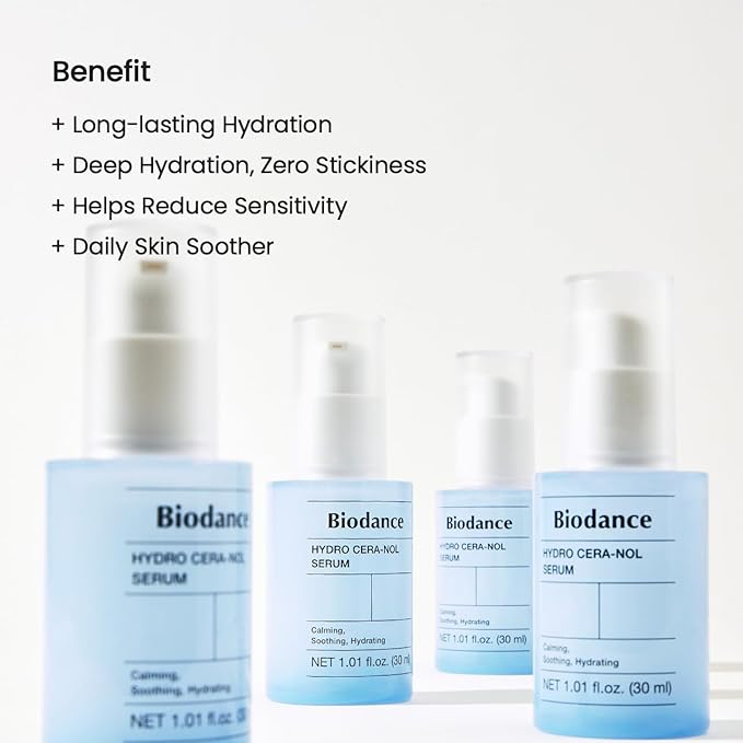 BIODANCE Hydro Cera-Nol Serum, Hydrating, Quick Soothing Effect, Redness Reducing, Hydration Boost Serum for Sensitive Skin, Korean Skincare, Stocking Stuffers for Teen Girls | 1.01 fl.oz x 1 ea