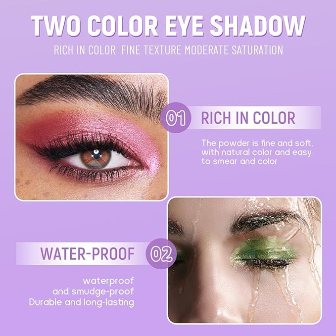 Brownish Red Brown Shimmer Eyeshadow Double Colors Palette, High Pigment Eye Shadow Powder, Blendable Smooth and Texture Waterproof, Smudge-proof, Durable and Long-lasting Makeup Palette 03#