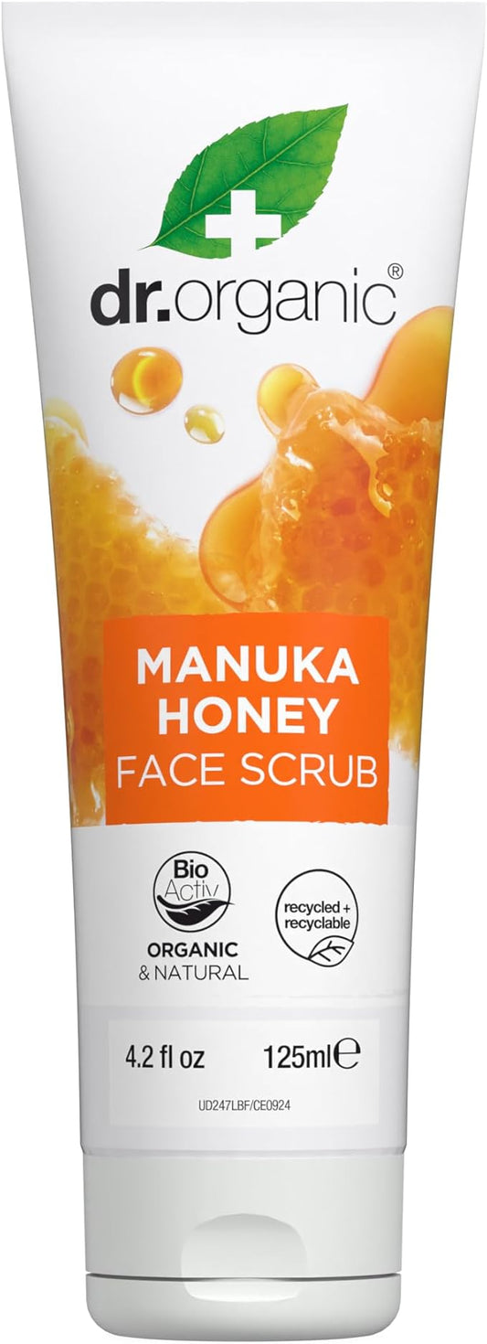 Dr. Organic Manuka Honey Face Scrub | Deep Cleansing and Exfoliating for Dry Skin, Removes Impurities and Excess Oil, Moisturizing, Certified Organic, Paraben & SLS-Free, Natural, 125 mL / 5 fl oz