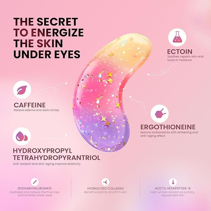 Under Eye Patches (36 Pairs) - New Tri-color Glitter Eye Gel Pads for Dark Circles Puffy Eyes,Under eye Bags,Wrinkles|Natural Collagen Under Eye Mask Patches, Gel Under Eye Patches