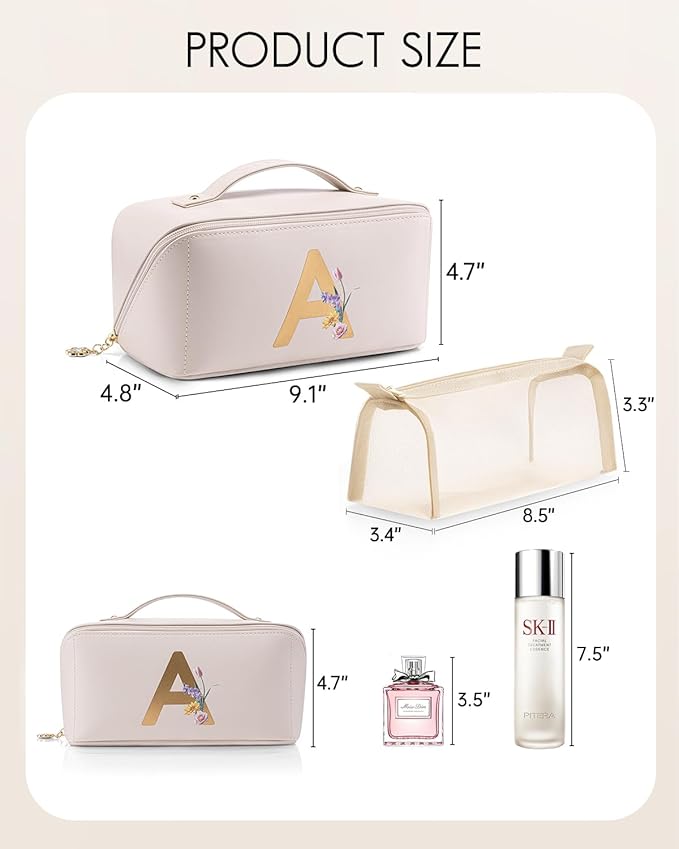 Vlando Mothers Day Mom Gifts,Graduation Gifts for Girls,Personalized Makeup Bag,Makeup Organizer Bag,Preppy Stuff Gifts for Teen Girls Birthday Gift for Women Friends Sister(Letter A)