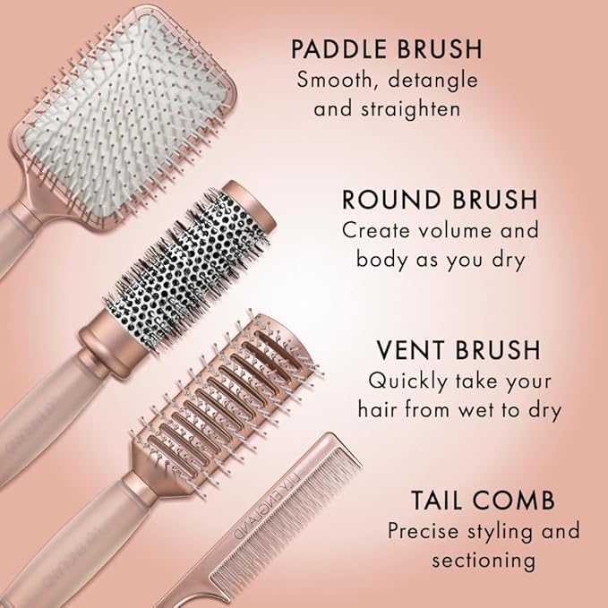Luxury Hair Brush Gift Set for Women & Girls - Lily England 4-Piece Professional Styling Collection - Premium Ladies Gift Set | Elegant Gifts for Women for All Hair Types - Matte Rose Gold