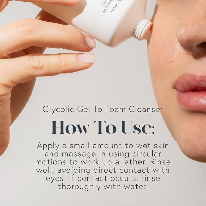 Glycolic Gel To Foam Facial Cleanser (100ml/3.4oz) | Foaming Face Wash| Natural, Plant-Based & Science-First Skincare Routine for Men & Women