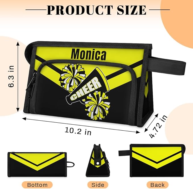 Custom-Makeup-Bag Personalized Travel Toiletry Bag Text Customized Cheer Makeup Bags Cosmetic Bags for Women With Divider & Handle Yellow
