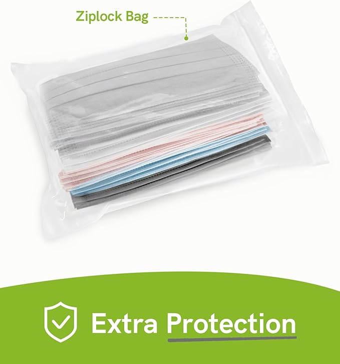FriCARE Made in USA Disposable Face Masks, 3-Ply ASTM Level 3 Medical Grade, Breathable & Comfortable for Adult Daily Work/Sun Protection, 50 Pack Misty Morning