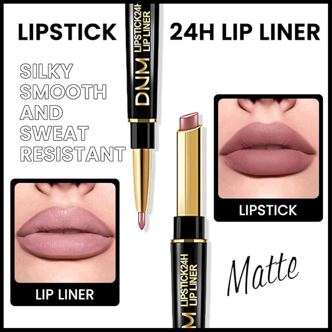 evpct 1Pcs Light Nude Beige Matte Lip Liner and Lipstick Combo Set Kit for Women, Magic Neutral Lipsticks 24 Hours Original Lipstick and Lips Liner Pencil Stain Makeup Long Lasting Waterproof, 23#