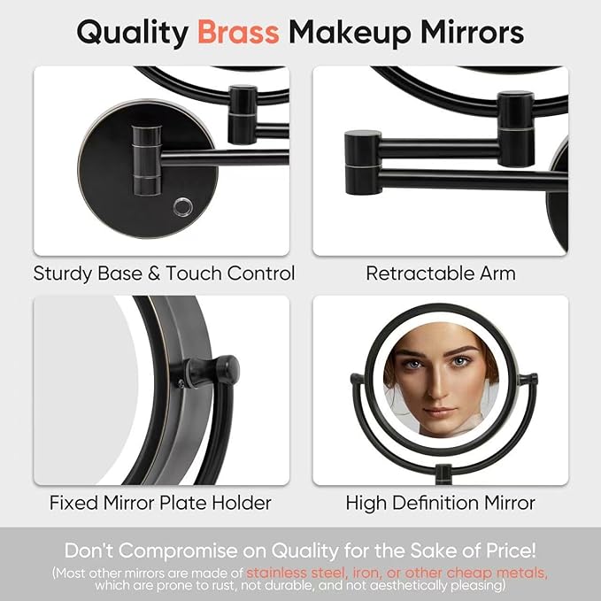 GURUN 8.5" Plug-in Magnifying Makeup Mirror with 3 Tones LED Lights Double Sided Vanity Mirror for Bathroom with 10X Magnification M1809DO (Oil-Rubbed Bronze/10X)