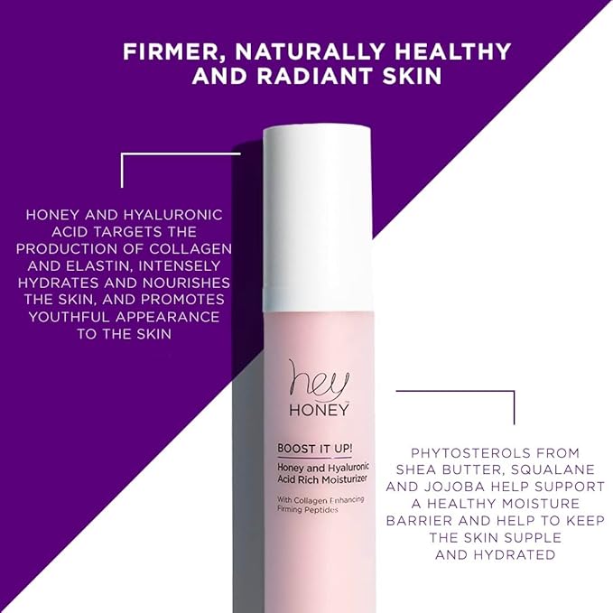 Hey Honey Skincare Boost It Up Collagen-boosting peptides Honey & Hyaluronic Acid Rich Moisturizer for Stronger Skin Barrier | For Premature & Advanced Signs of Aging | Fast Acting | 1.7 Oz