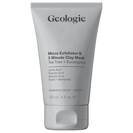 Geologie Micro Exfoliator & Clay Mask | 3-in-1 Deep Cleansing Face Wash, Pore Refining Mask & Skin Exfoliant | Tea Tree & Eucalyptus Scent For Men & Women | 4 fl oz