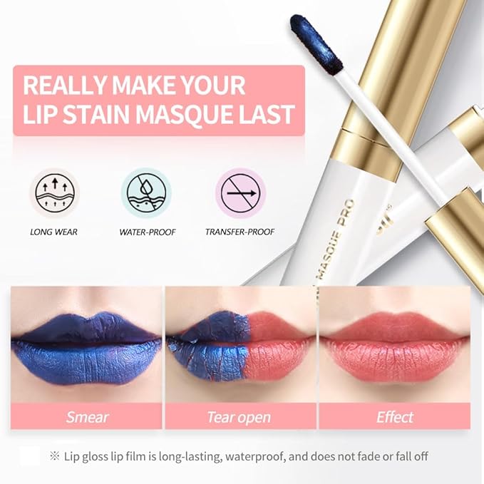 Matte Lip Stain Wipe Off Masque - Peel Off Lip Stain Tattoo, All Day Peel Off Lip Tint,Long Lasting Lip Mask,Waterproof Transfer-proof Lip Liner Peel Off Lip Gloss,Stay Lip Makeup 01#