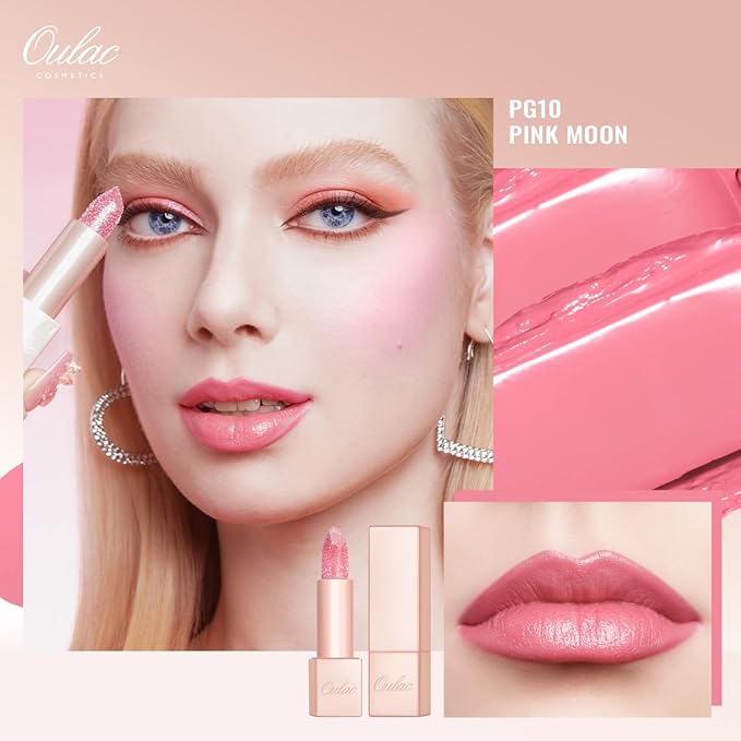Oulac Moisture Pink Lipstick Set 3PCS - Infinity High Shine Finish, Hydrating Vegan Lipstick Infused with Damask Rose Oil for All-Day Comfort, Gluten-Free, PG03+PG10+D08