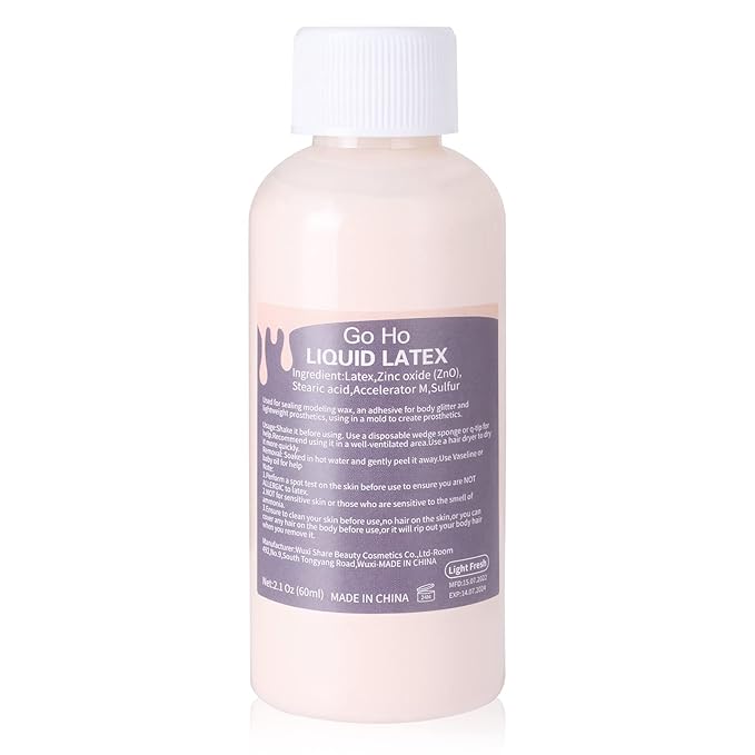 Go Ho Liquid Latex SFX Makeup(2 oz),Halloween Monster Zombie Costume Makeup,Quick Drying Multi-Purpose Liquid Face Paint for Scar Wound Peeling Skin Wrinkles Stipples Burns Blisters,Light Flesh