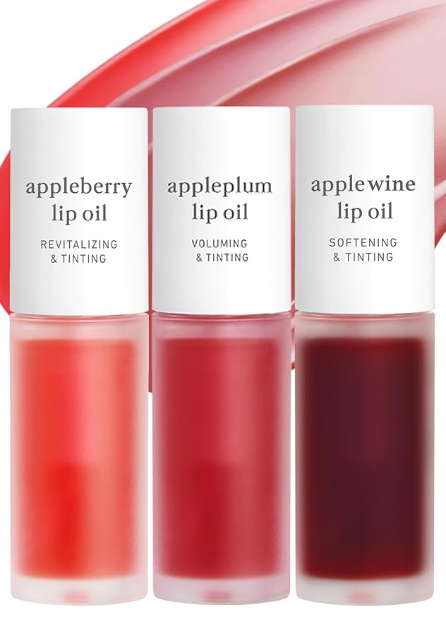 NOONI Korean Lip Oil - Appleberry + Appleplum + Applewine, 0.12 FL Oz Bundle