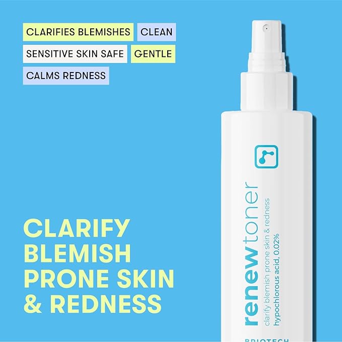 BRIOTECH Renew Toner, Hypochlorous Acid Spray, Minimize Appearance of Blemishes, Soothing Facial Mist for Sensitive Skin, Calm Redness & Bumps, Vegan, 2 fl oz Travel Size (2 Pack)