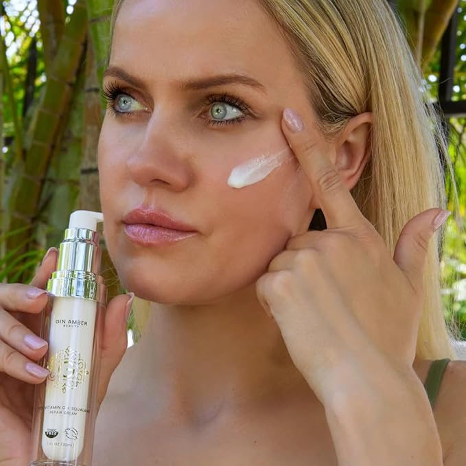 Gin Amber Beauty - Vitamin C (10%) + Squalane Repair Cream - Face Moisturizer - Facial Cream- Dark Spot Corrector - Primer - (30ml - 3-Packs)