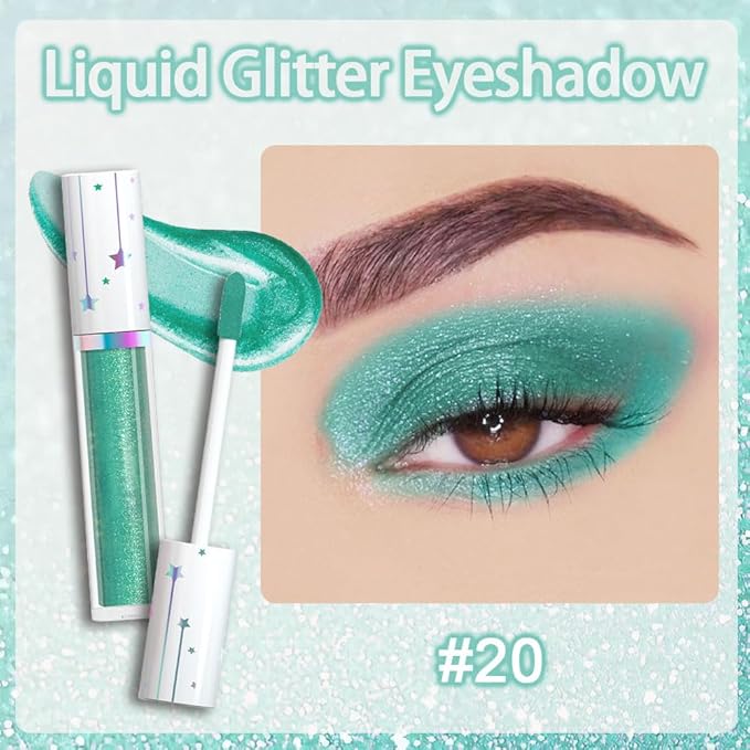 evpct Liquid Shimmery Glitter Teal Eyeshadow Eyeliner, High Pigment Colored Metallic Eyeshadow Stick Eyeliner, Waterproof Long Lasting Sparkle Eye Makeup Set for Women, 20#