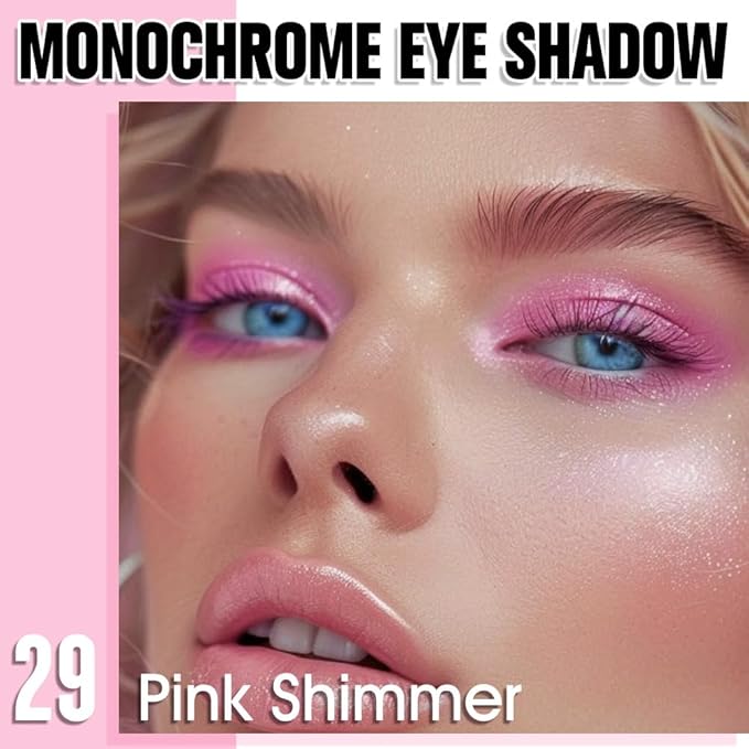 Pink Shimmer Single Eyeshadow, Lightweight Blendable Mini Eye Shadow for Older Women, Monochrome Eyeshadow Palette Makeup Pigmented Waterproof, Vegan & Cruelty-Free, 29