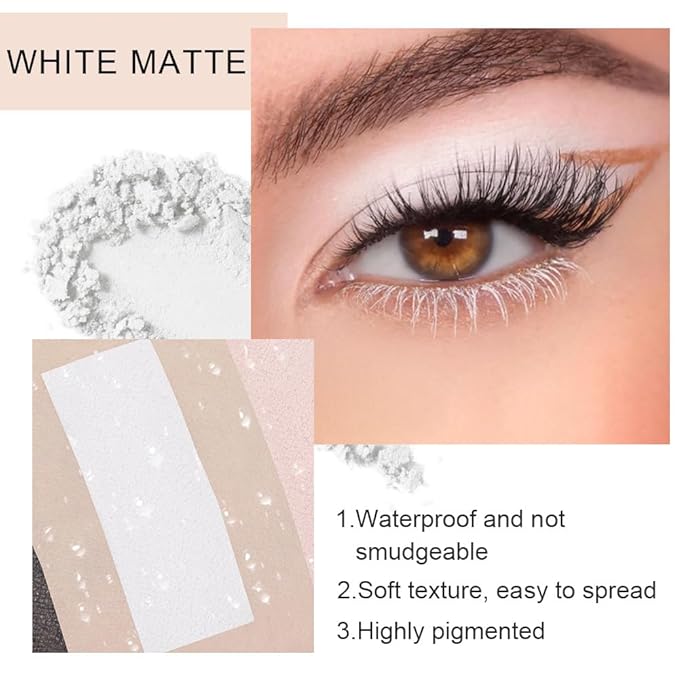 Eyeshadow Single Matte, High-Pigment Monochrome Eye Shadow Pressed Powder, Everyday Velvety Silky Eye Makeup Looks, Professional Long-Lasting Waterproof Single Eyeshadow Palette, White 02