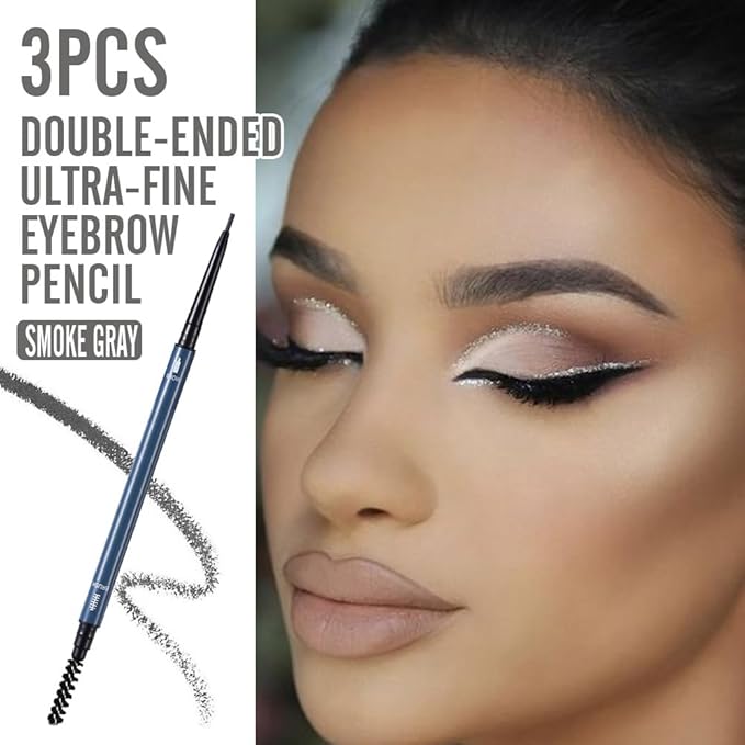 3 Pcs Gray Eyebrow Pencils for Women,with Spoolie Brush,Eyebrow Pencil Soft Textured,Waterproof Sweat-proof for Fills in Sparse Areas and Gaps Create a Natural Eye Brow,Vegan & Cruelty-Free
