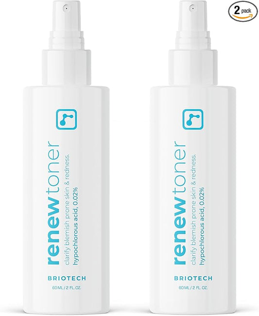 BRIOTECH Renew Toner, Hypochlorous Acid Spray, Minimize Appearance of Blemishes, Soothing Facial Mist for Sensitive Skin, Calm Redness & Bumps, Vegan, 2 fl oz Travel Size (2 Pack)