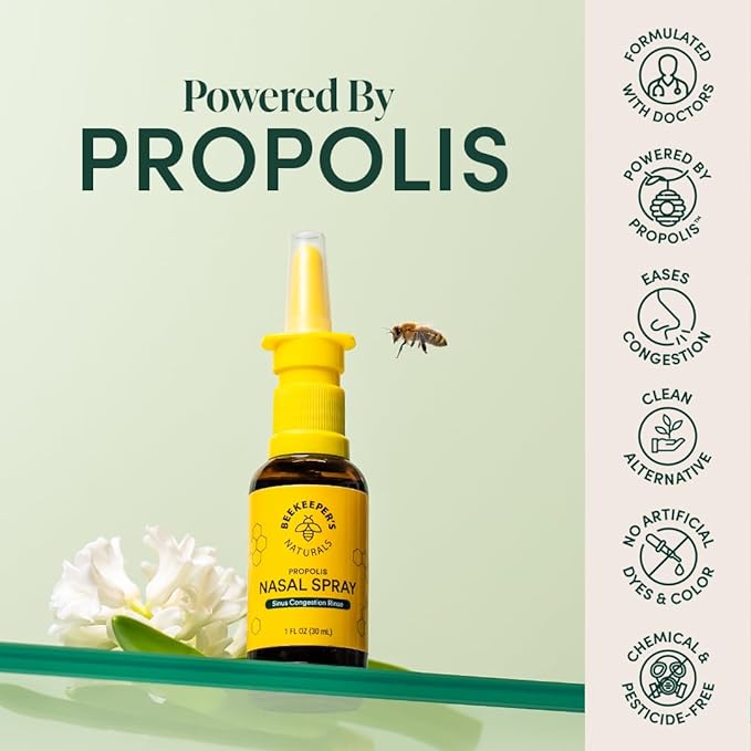 Beekeeper's Naturals Nasal Spray for Adults with Propolis, Xylitol & Saline, Clears Nasal Congestion, Moisturizes Sinus Canal, & Decongest Sinus Cavities, 1 fl oz(Pack of 2)