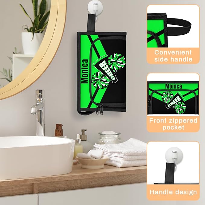 Custom-Makeup-Bag Personalized Travel Toiletry Bag Text Customized Cheer Makeup Bags Cosmetic Bags for Women With Divider & Handle Green