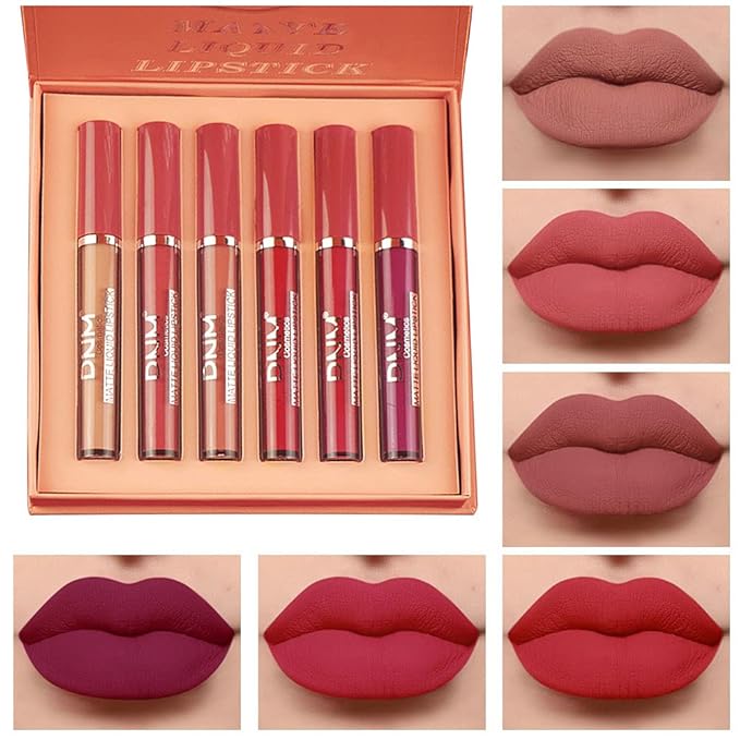 evpct 6Pcs Matte Liquid Lipstick Set Lip Stain Makeup Kit 24 Hour Long Lasting Waterproof Dark Red Stay on Matte Matt Lipsticks Set for Women Matt Liquid Lippies labiales matte larga duracion 24 C-02