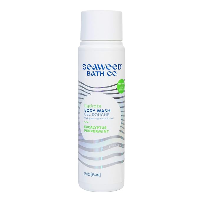 Seaweed Bath Co. Hydrate Body Wash, Eucalyptus Peppermint Scent, 12 Ounce, Shower Gel for Men & Women, Vegan, Paraben Free, Sulfate Free, Cruelty Free