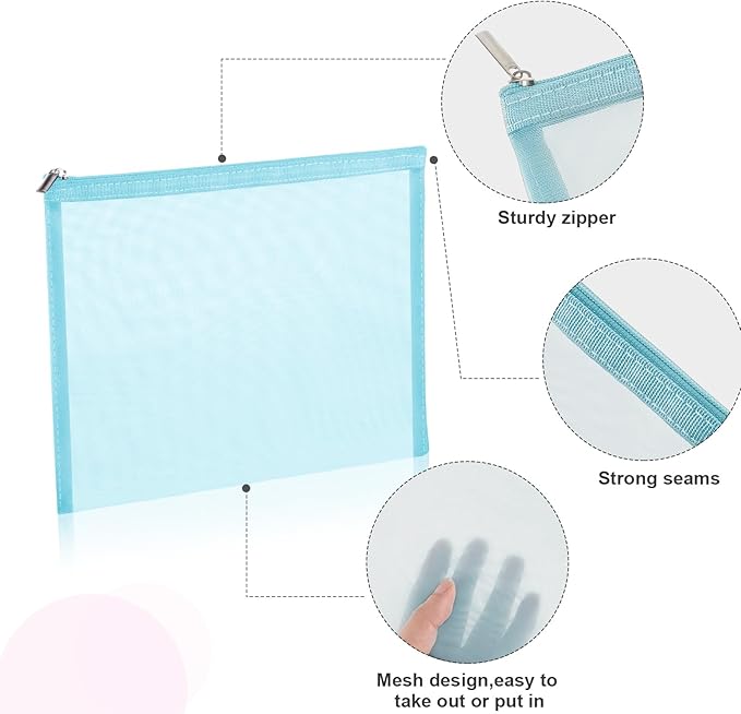 6 Pieces Mesh Makeup Bags Mesh Cosmetic Bag Portable Travel Organizing Zipper Pouch Toiletries Makeup Pouches for Home Office Travel Accessories