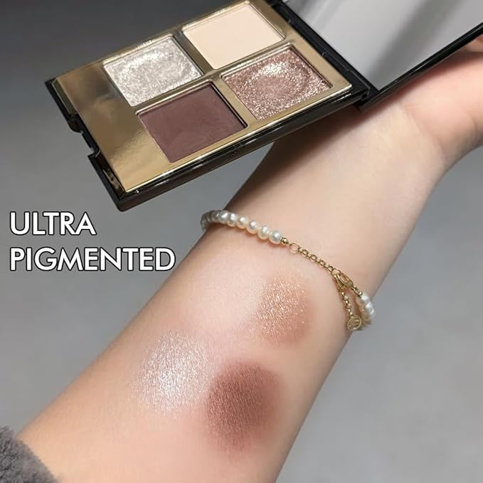 4 Colors Eyeshadow Makeup Palette,Nude Rose Gold Brown Natural Neutral Nude Eye Shadow Palette with Mirror,Long Lasting Naturing-Looking,Waterproof,Travel Size