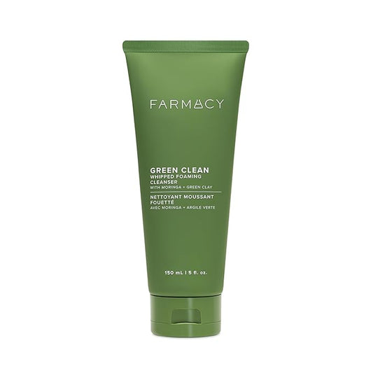 Farmacy Foaming Face Wash for Oily Skin - Whipped Greens Oil-Free Gentle Facial Cleanser + Exfoliator - Infused with Green Clay to Remove Impurities, Control Oil + Maintain Skin Hydration (150ml)