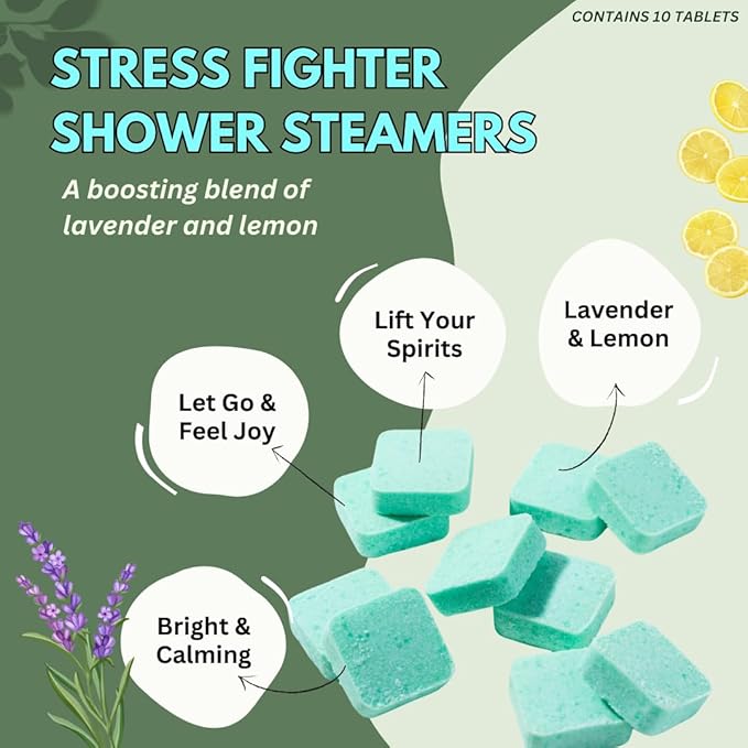 Stress Fighter Shower Steamers Aromatherapy with Essential Oils, Made in The USA Shower Bombs, Shower Bomb Aromatherapy, Relaxing Gifts for Women, Spa Day Gift, Mothers Day Gift