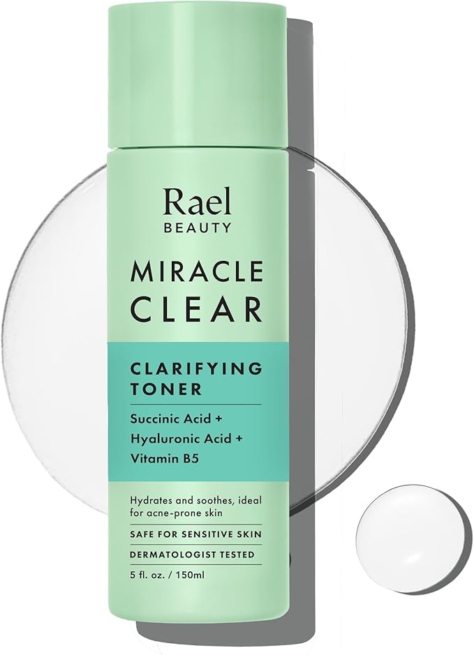 Rael Toner for Face, Miracle Clear - Reducing Pores and Oils with Succinic Acid, Hydrating Vitamin B5, Vegan, Korean Skin Care (5.1 fl oz)
