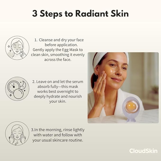 CloudSkin Astaxanthin Egg Mask, Overnight Hydrogel Sleeping Mask, Hydrating Face Mask with Hyaluronic Acid, Squalane & Aloe Vera, Soothing & Brightening, 5 Single-Use Pods
