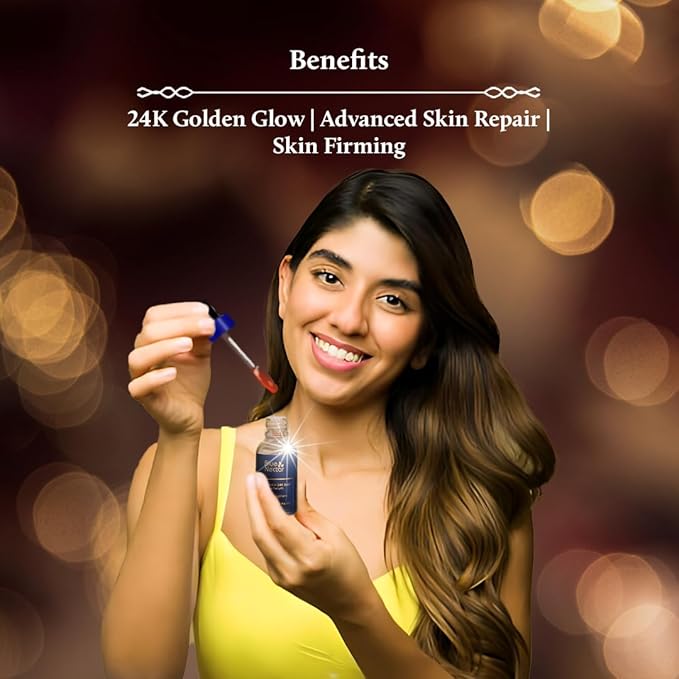 Blue Nectar 24K Gold Serum with Pure Kumkumadi Oil for Face | Ayurvedic Collagen Face Serum for Skin Tightening & Natural Radiance (24 Herbs, 1Fl Oz)