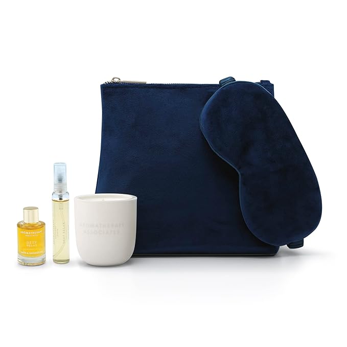 Aromatherapy Associates Moment of Tranquil Sleep. Luxurious Holiday Gift Set Includes Deep Relax Bath & Shower Oil, Sleep Mist, Candle Votive, Eye Mask and Lush Velvet Bag (1 Count)