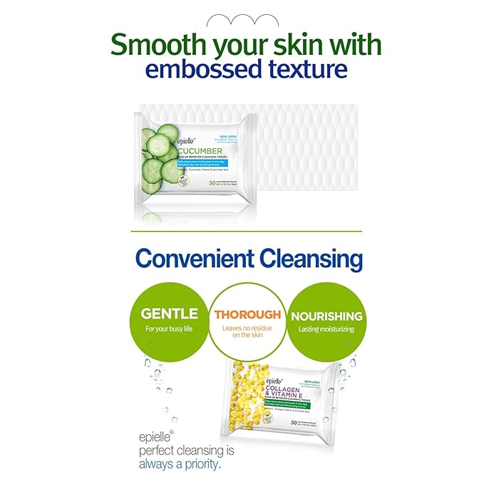 Epielle Makeup Remover Wipes, Remove Dirt, Oil, Waterproof Mascara, Gentle Daily Facial Cleanser Towelettes with Witch Hazel, Cica & Green Tea, Hypoallergenic & Alcohol-Free, 30 Count (Pack of 6)