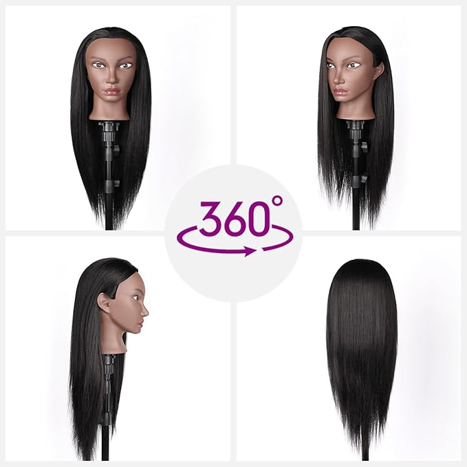 Beauty Star Mannequin Head, Manikin Doll Head 80% Real Human Black Hair for Styling, Cosmetology Makeup Hairdressing Training Practice Head with Clamp Stand and DIY Hair Styling Braiding Set