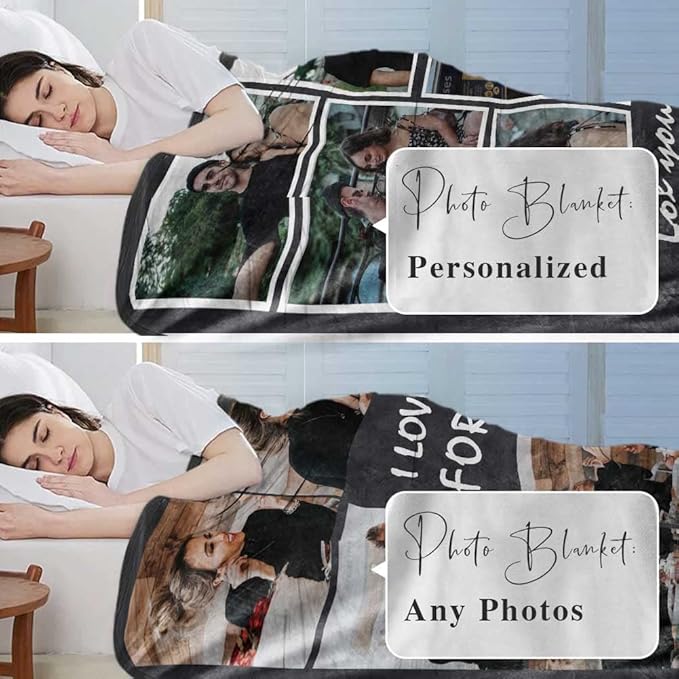 DayOfShe Printed in USA-Ships Next Day, Customized Photo Blanket Gifts for Women Girlfriend, Personalized Blankets with Picture for Mens Gifts I Love You Gifts for Couples