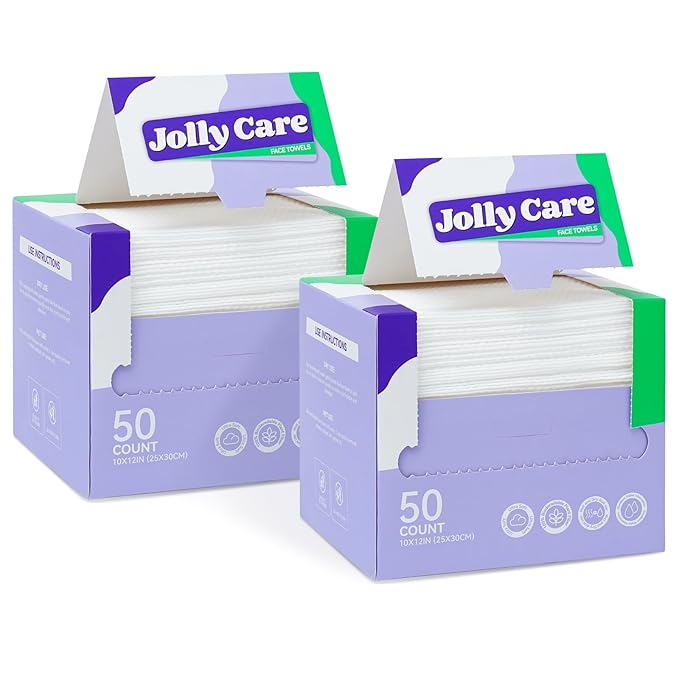 Disposable Face Towels, 10"×12" XL Face Towelette Disposable, Soft Makeup Remover Dry Wipes, Thick Facial Tissue for Women Cleansing, Skin Care, 50 Count (2 Pack)