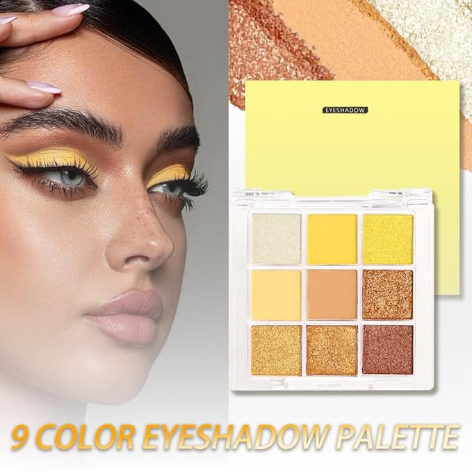 Gold Yellow Brown Smokey Goth Eyeshadow Palette Makeup,Natural Powder Eye Shadow Palette Long Lasting Naturing-Looking,Basic Gold Brown Shade for Halloween,Vegan