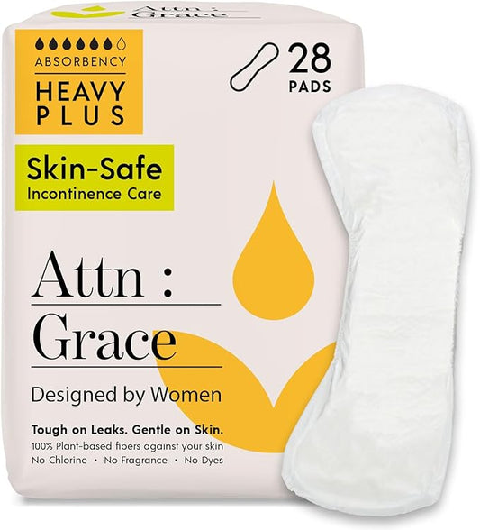 Attn: Grace Heavy Plus Incontinence Pads for Women, 28-Pack - High Absorbency, Breathable, Plant-Based - Incontinence Pads for Heavy Bladder Leaks & Sensitive Skin
