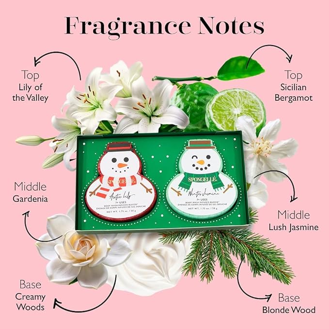 Spongellé Snowpeople Gift Set Body Wash Infused Buffers, Let It Snow