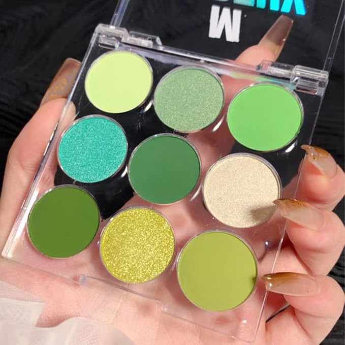 AMY'S DIARY Green Eyeshadow Palette - 9 Color Matte & Glitter Eye Shadows, Long Lasting, Light to Deep Shades for Women